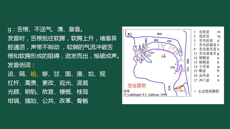 声母g的发音要点和相关字词发音练习