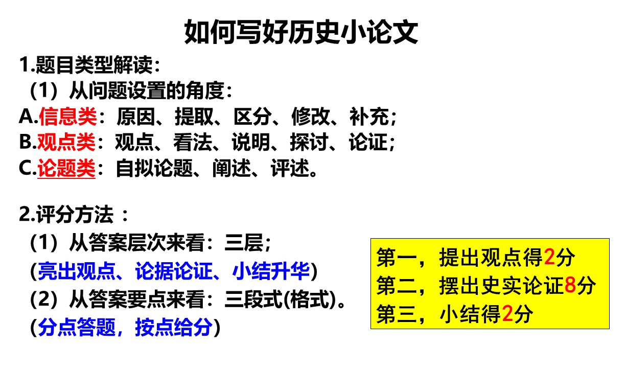 2021届高考历史备考指导：小论文方法指导——自拟论题、观点评析