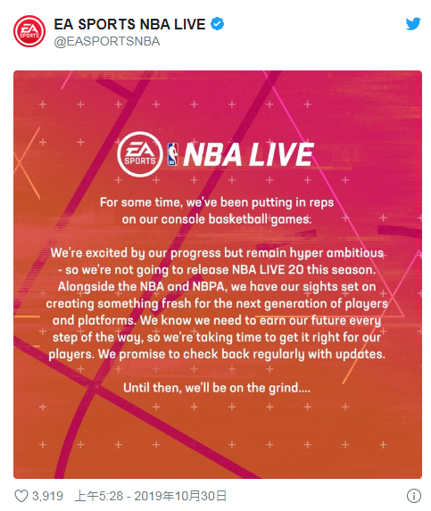 nba2k为什么停服(《NBA LIVE 20》宣布断更，NBA2K又成独一份，EA：为新主机做准备)