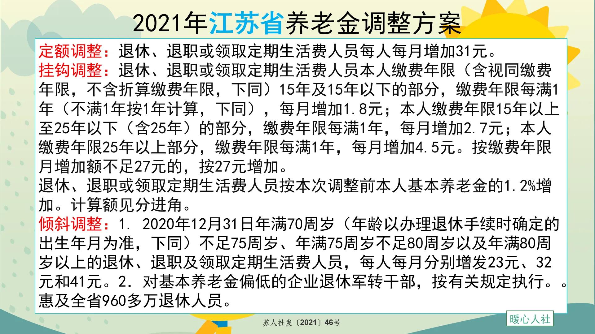 江苏省基本养老金调整细则公布，三部分均有变化，是怎样变化的？