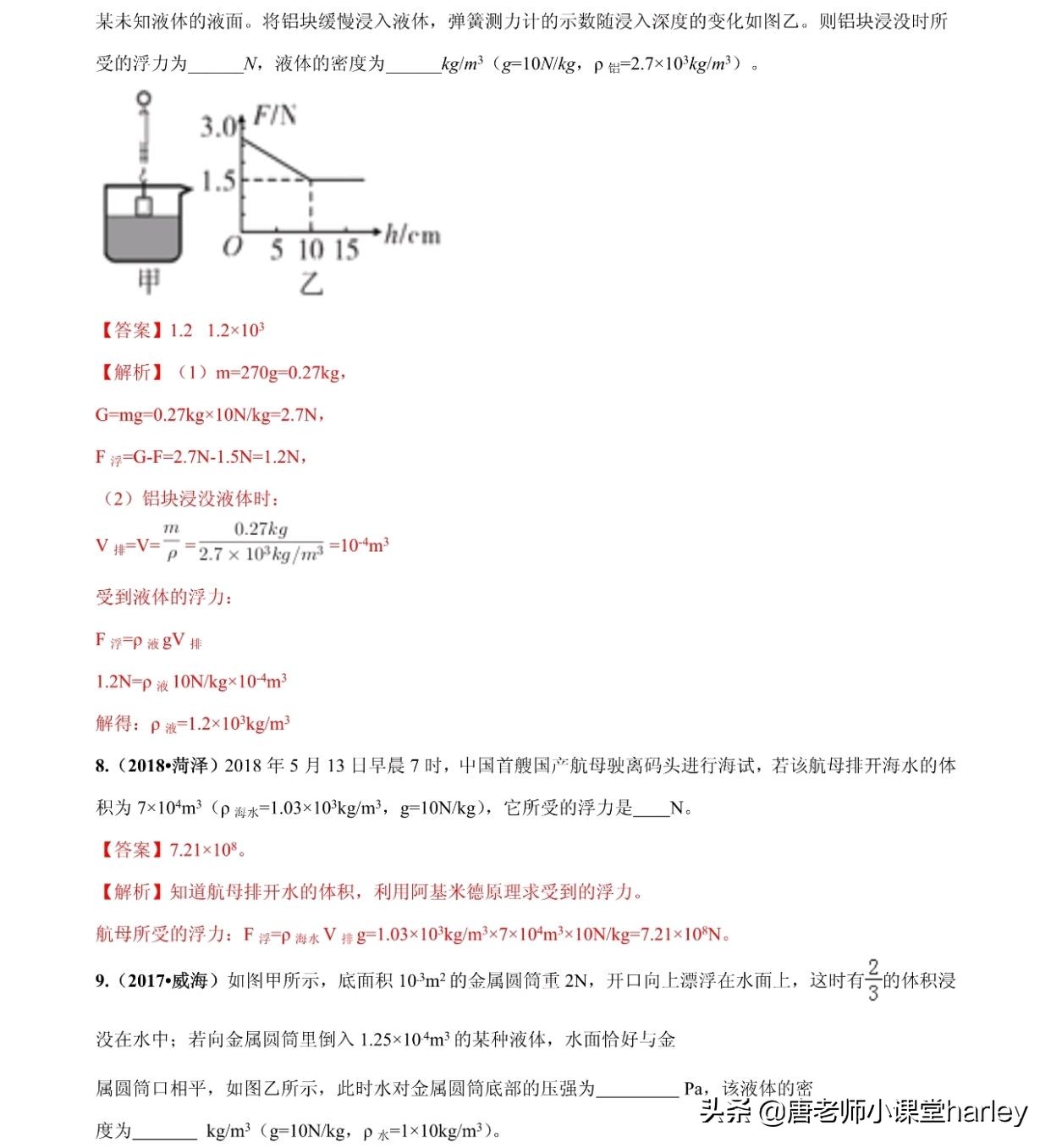 中考物理：浮力五大类型计算题+四大解题方法+真题专练，培优必备