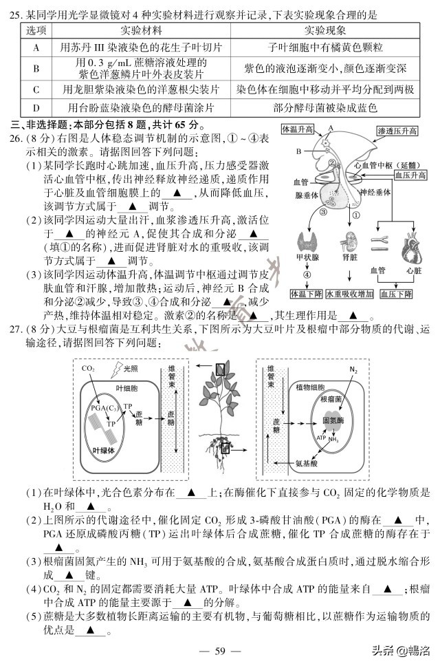 2020年江苏高考生物试题+参考答案