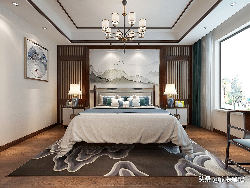 她家128㎡的中式风装修，客厅圆形的造型太有意境了，方圆之美