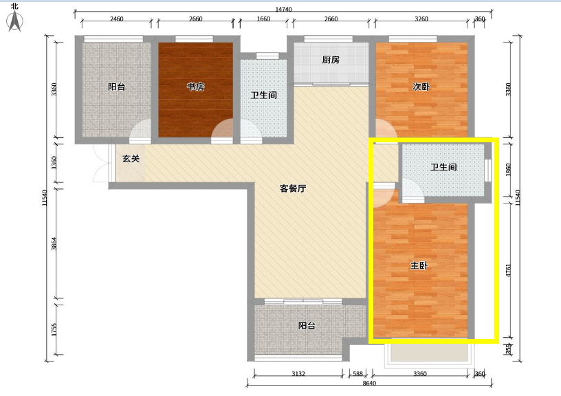 主卧卫生间门直冲床，巧妙地改造成衣帽间，空间增大10倍