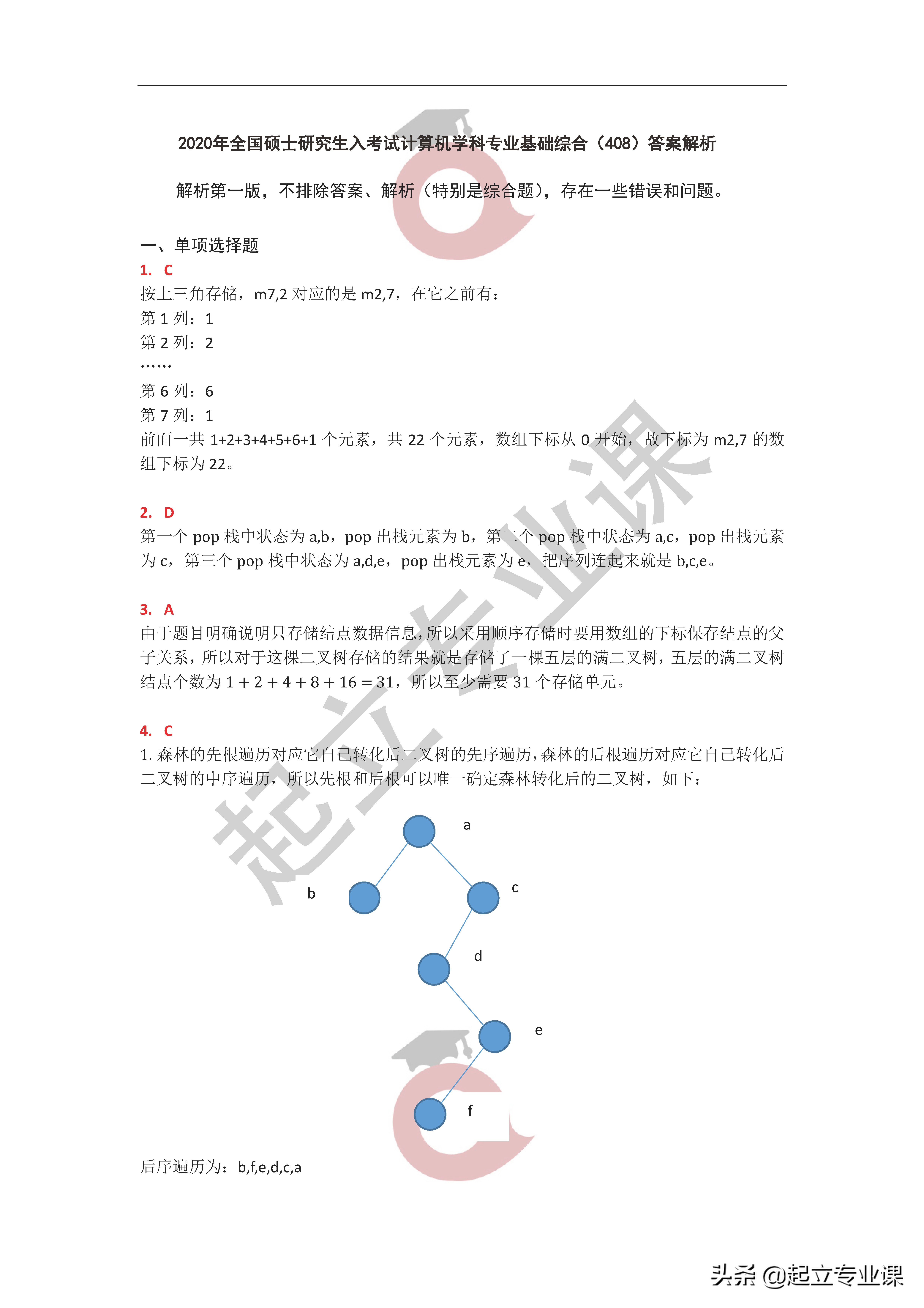 2020年408真题答案解析