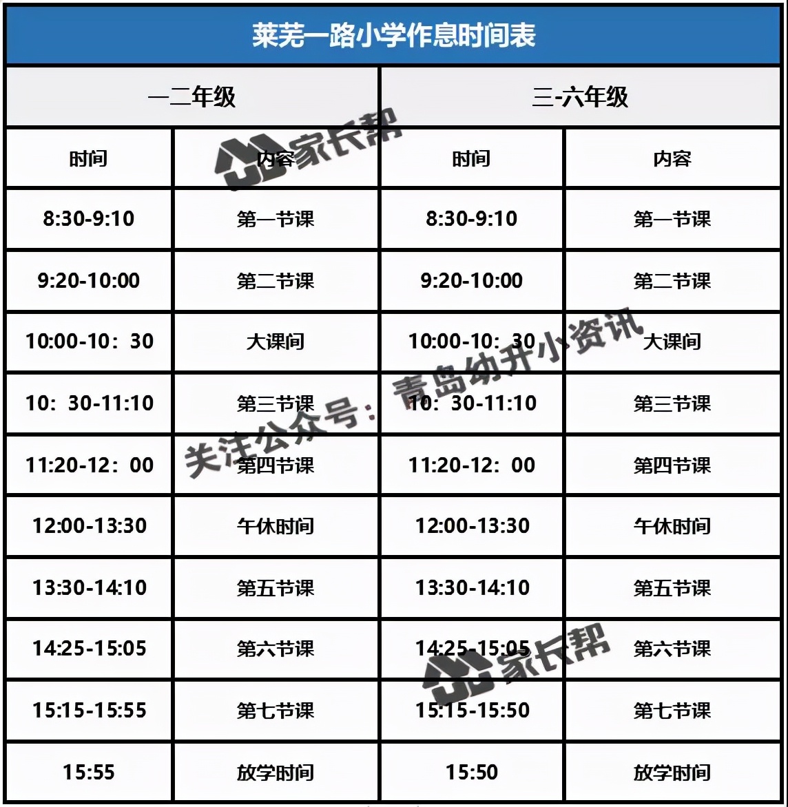 青岛「公办+民办小学」作息时间表及课程表汇总