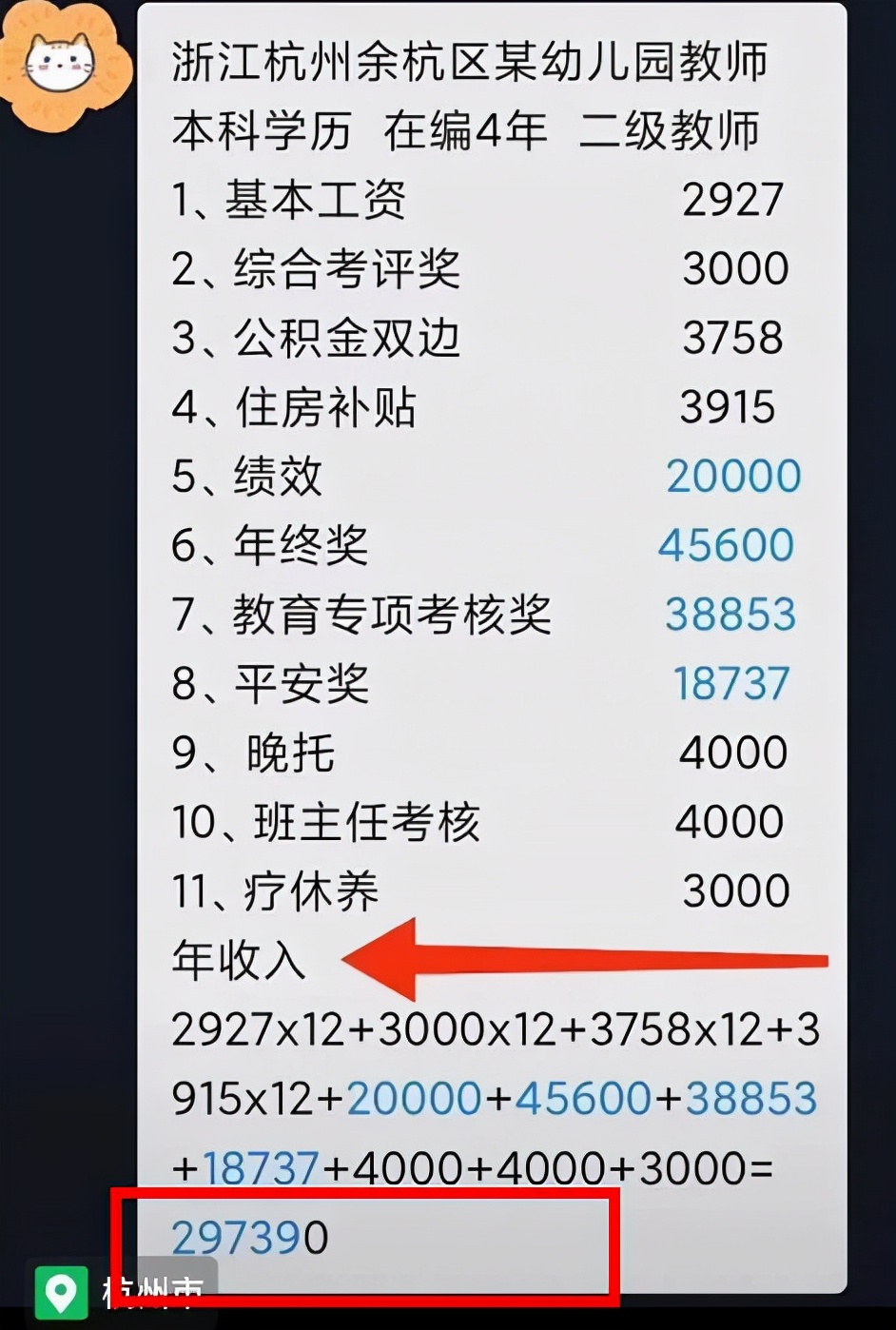 杭州幼儿园老师晒出“天价”工资单，年薪将近30万，还享有编制