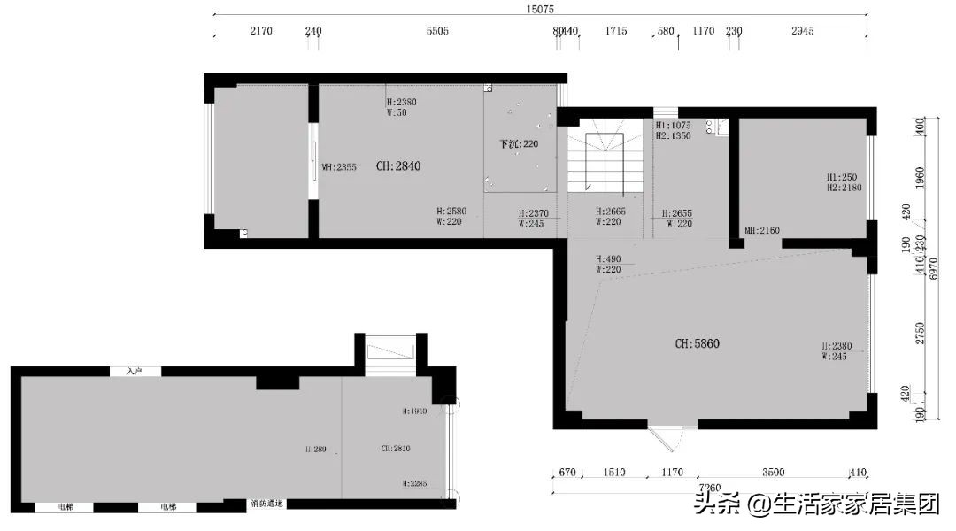 150㎡跃层四室，现代风装修很简约，大理石、胡桃木奏响空间序曲