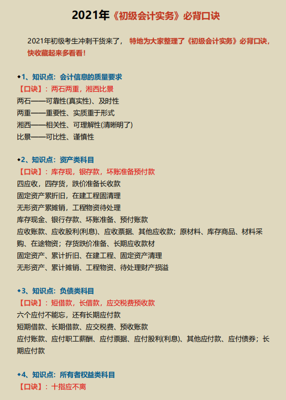 熬了一个国庆假期，把2022初级会计汇总成30条口诀，这样才记得快