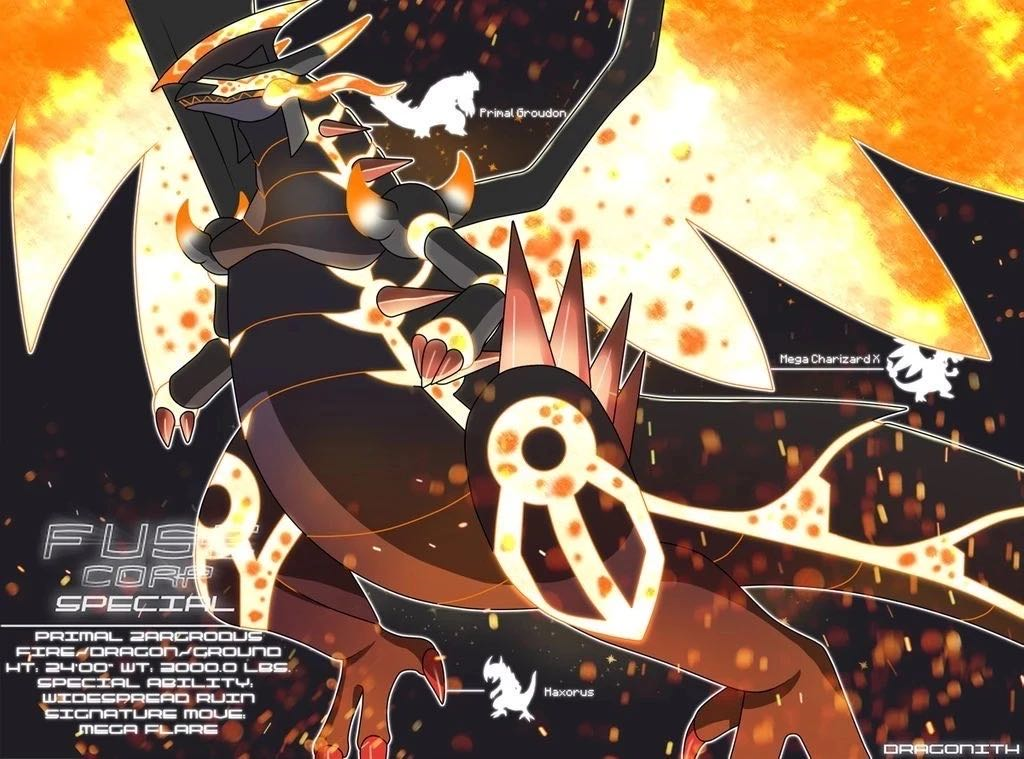 简介:由固拉多,mega进化x的喷火龙,双斧战龙合体进化而来.