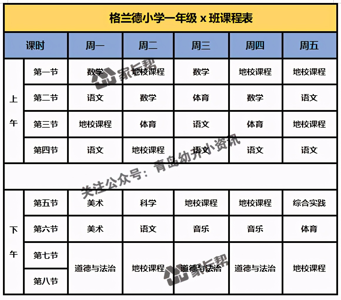 青岛「公办+民办小学」作息时间表及课程表汇总