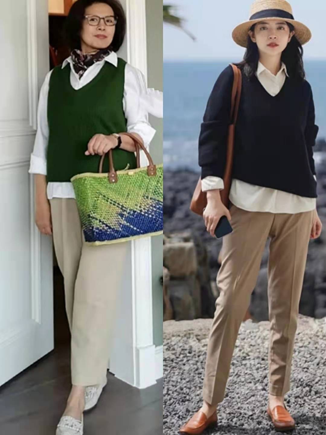 女人无论年纪多大，秋季穿针织背心建议多搭这4种单品，太时髦了