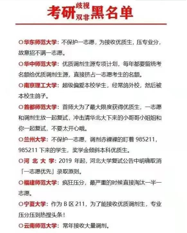 多所高校被加入“考研黑名单”，考研压分严重，且歧视双非学历