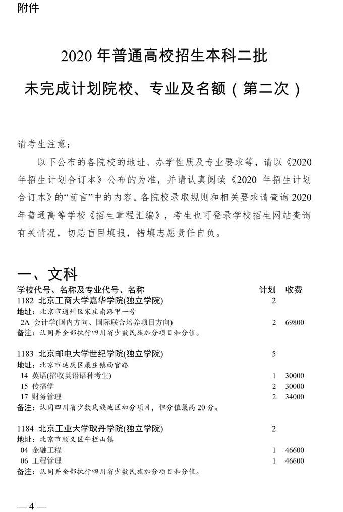 四川2020普通类本科二批次缺额计划发布！成都大学缺额6人