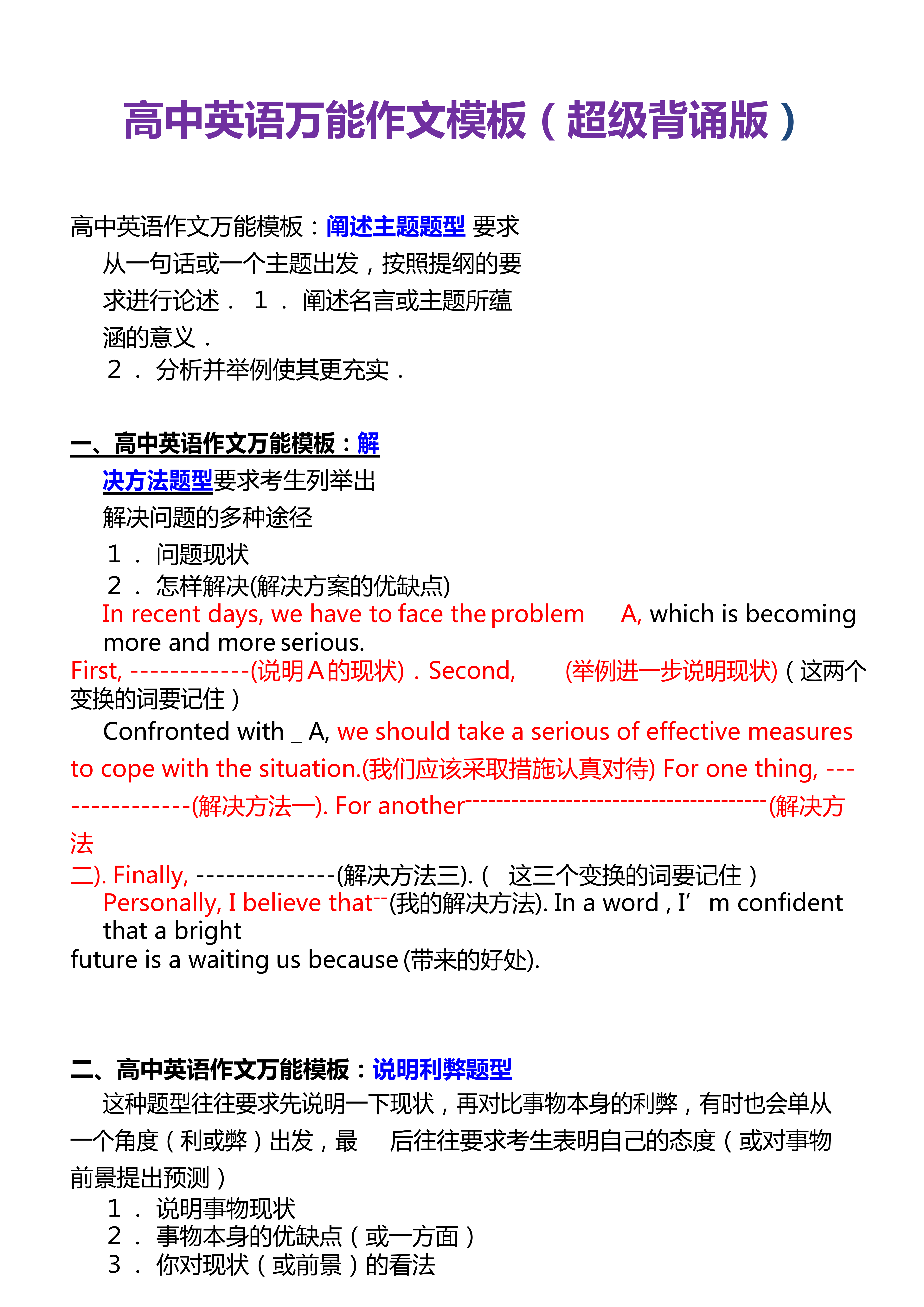 英语高考作文万能套用（学渣逆袭指南）