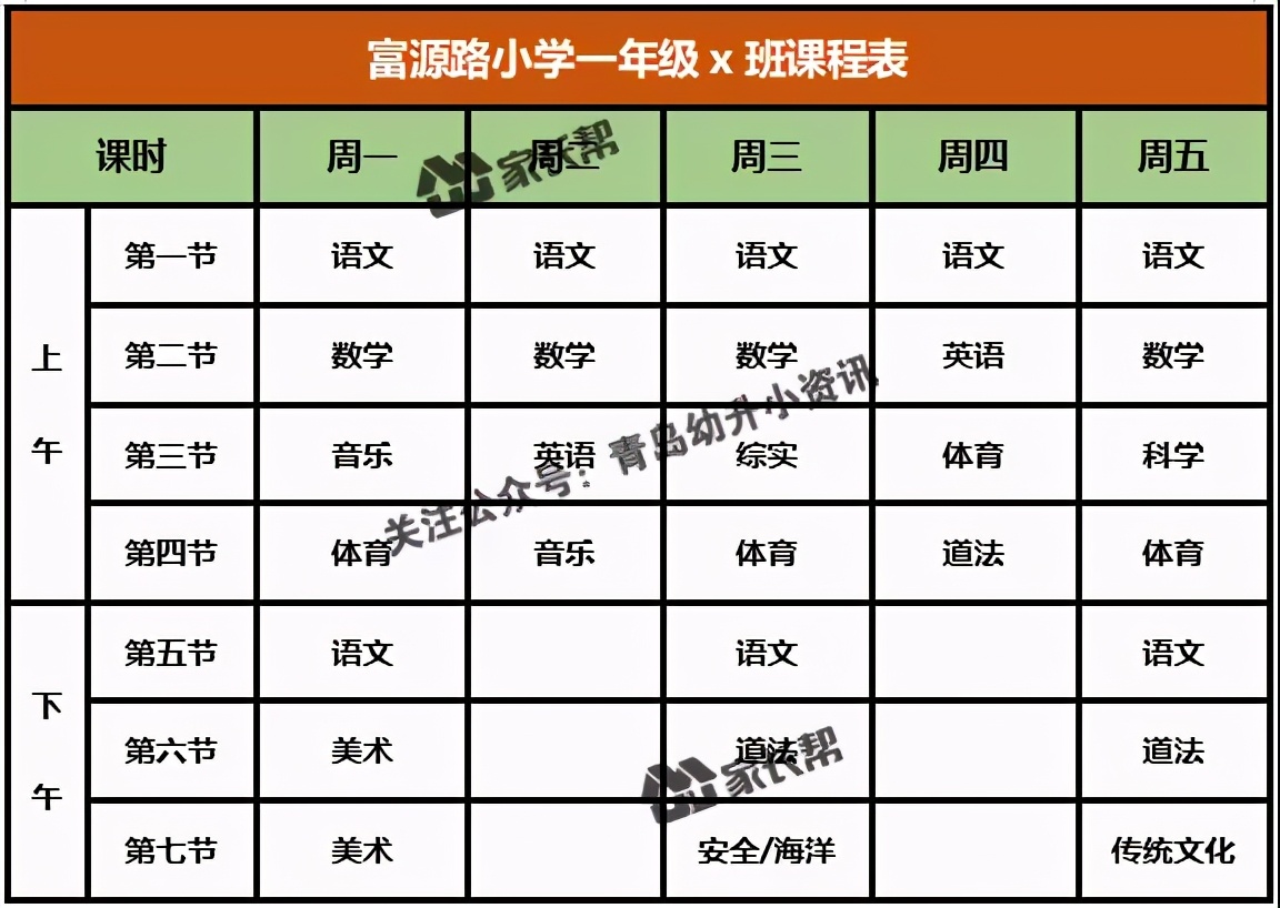 青岛「公办+民办小学」作息时间表及课程表汇总