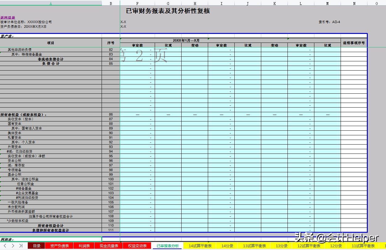 全自动Excel合并财务报表模板，附试算平衡表及附注，直接套用