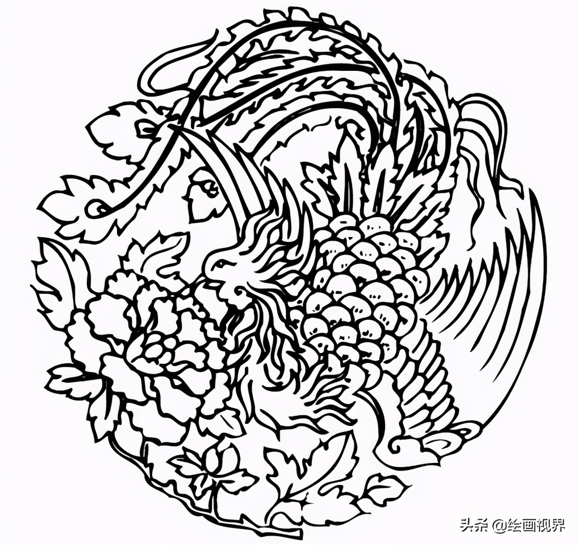 干货！难得一见的凤凰纹样线稿，喜欢画纹样的快收藏起来临摹
