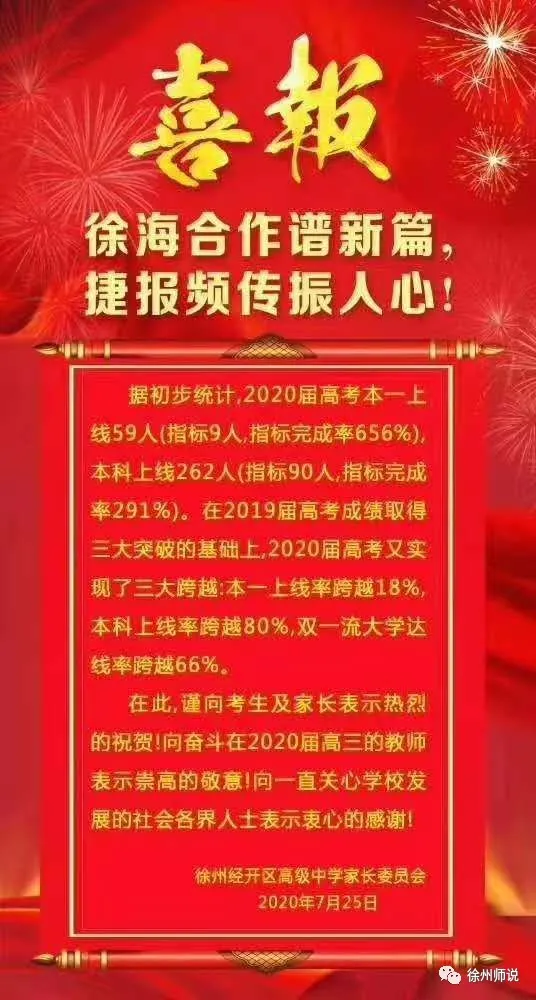 一本率达93.8％，百余人分数破400，2020徐州高考喜报大PK来了