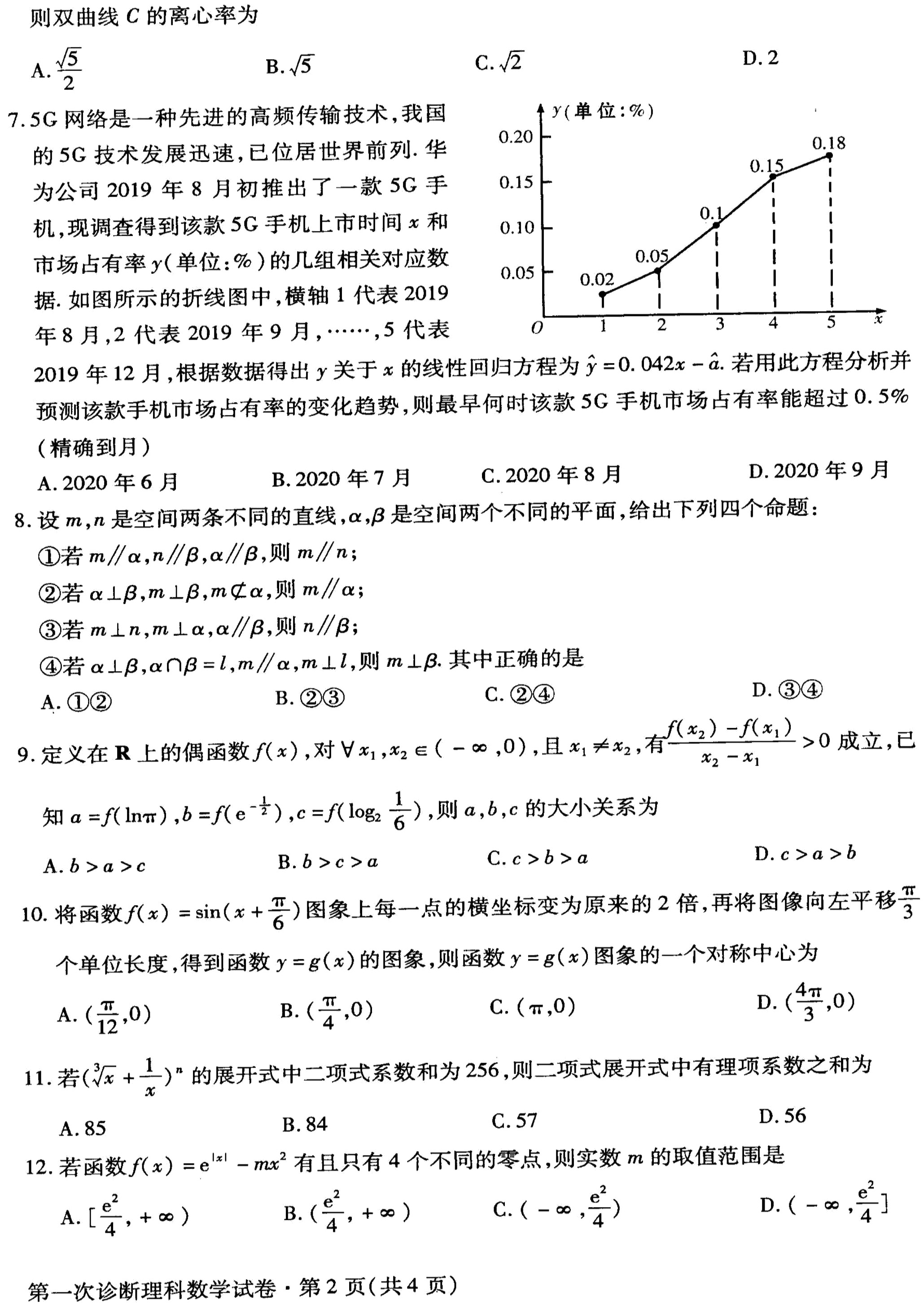 2020年甘肃省高三第一次诊断考试理科数学试卷以及答案解析