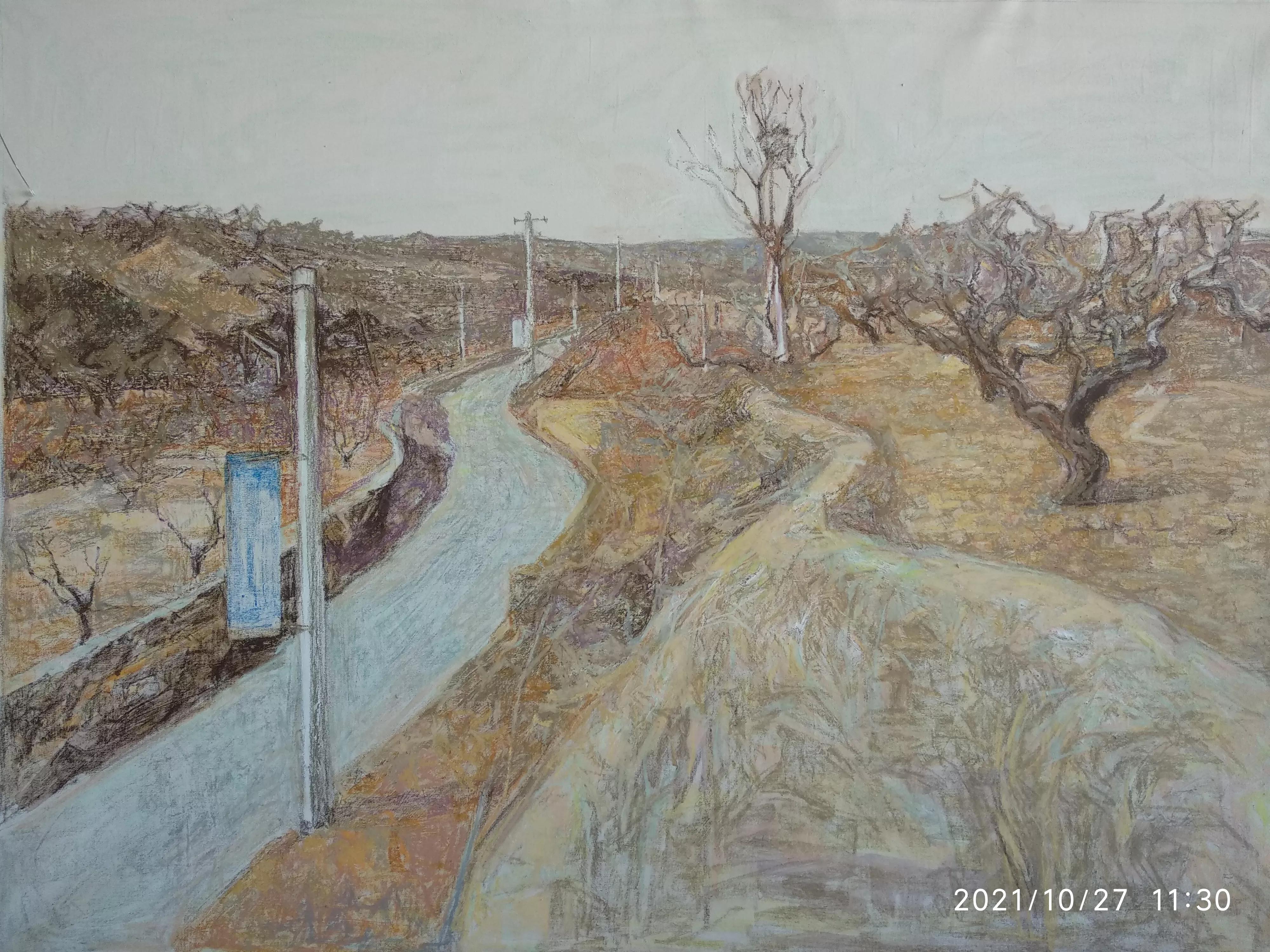 油性色粉作品《山之家园》的创作过程