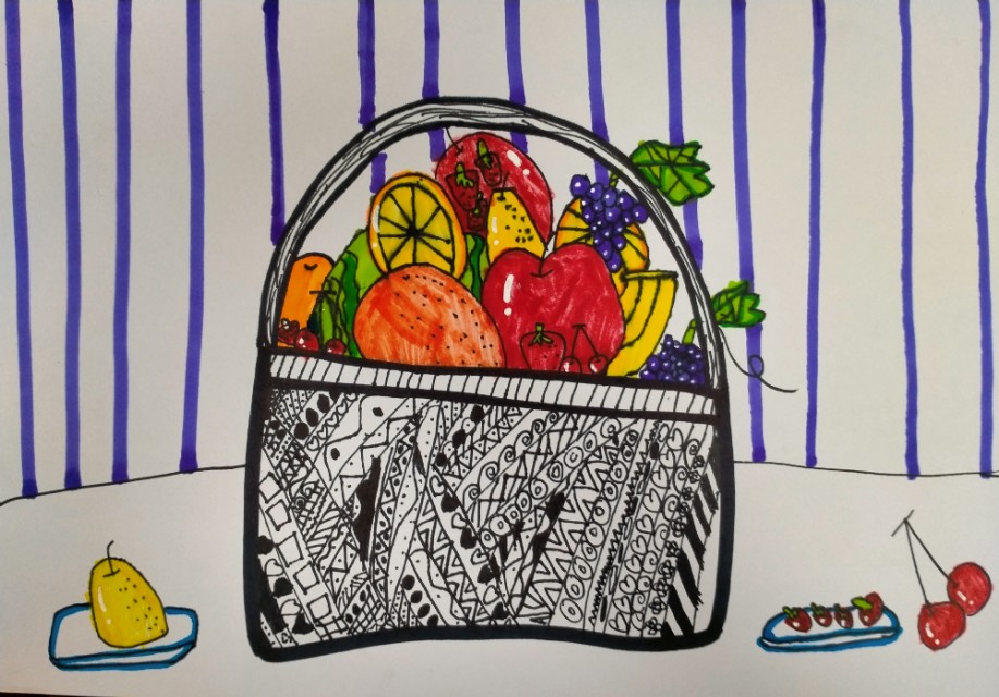 6～7岁创意绘画《一篮水果》分享:简单课题不简单的作品呈现 - 情书号