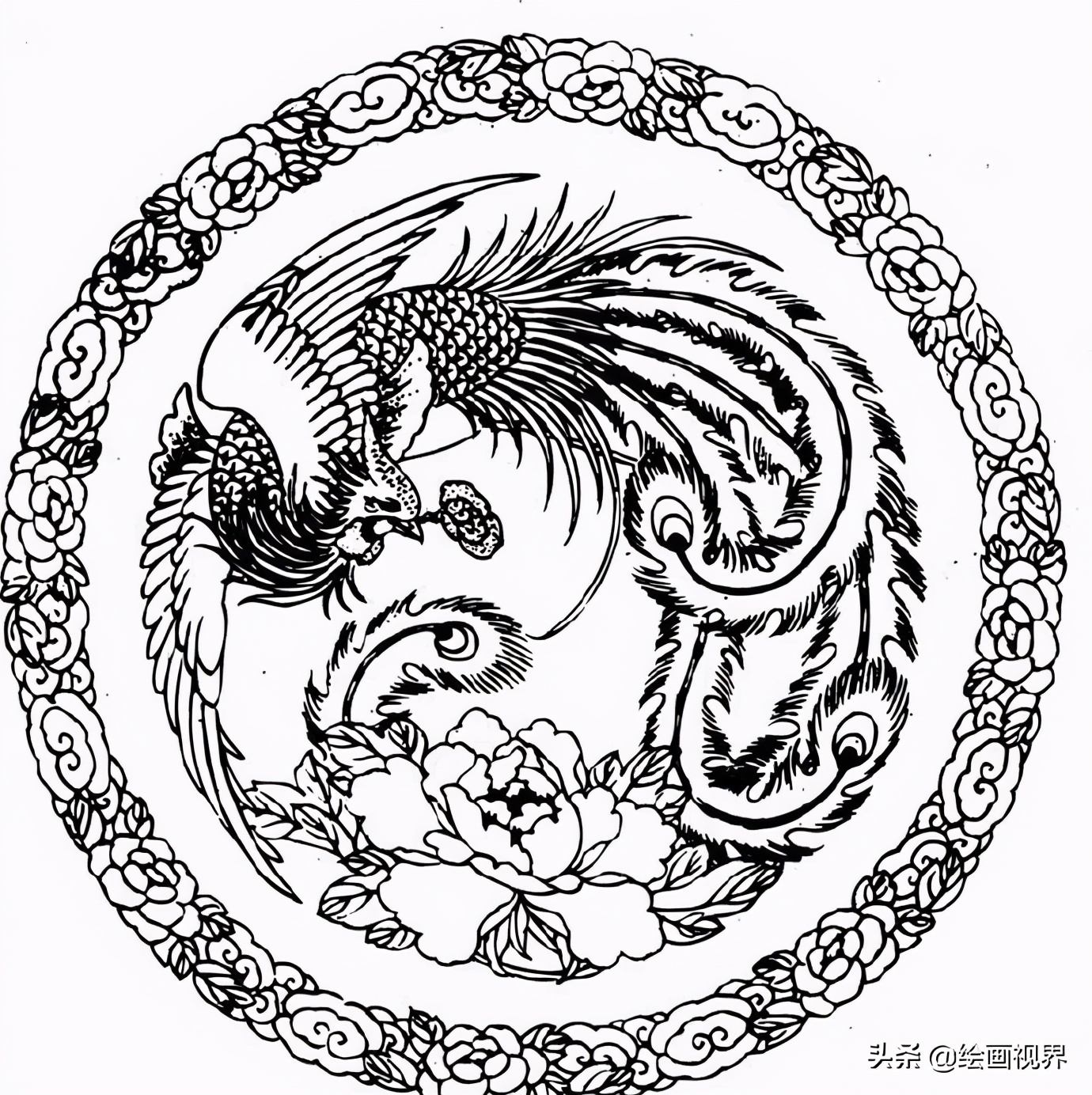 干货！难得一见的凤凰纹样线稿，喜欢画纹样的快收藏起来临摹