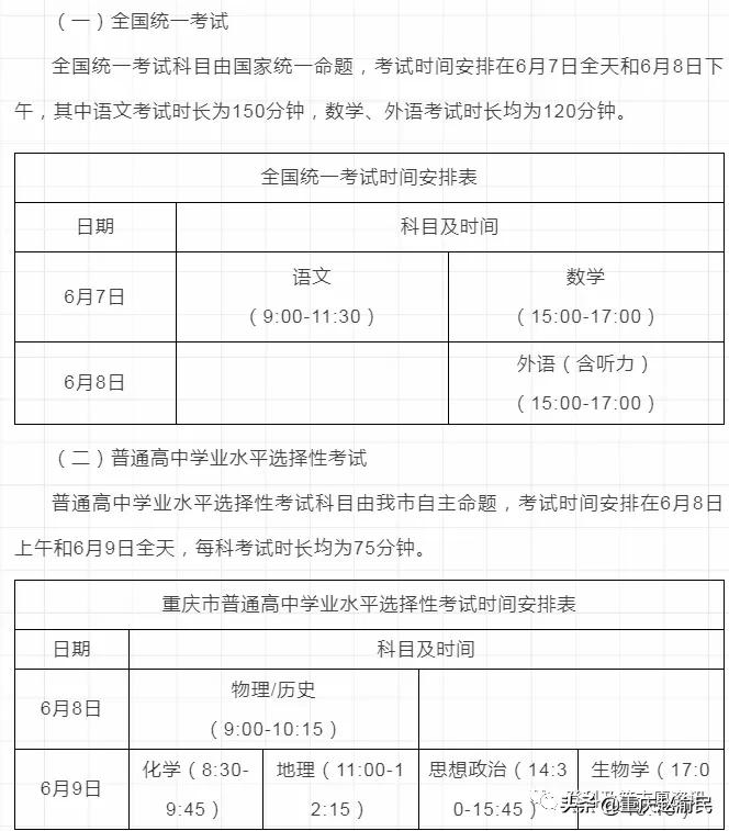 重庆市 2022 年高考报名考试时间发布