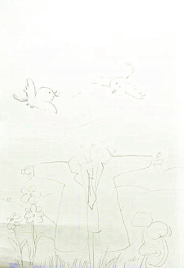 少儿美术创意课题《稻草人》，15分钟就可以完成的儿童画作品