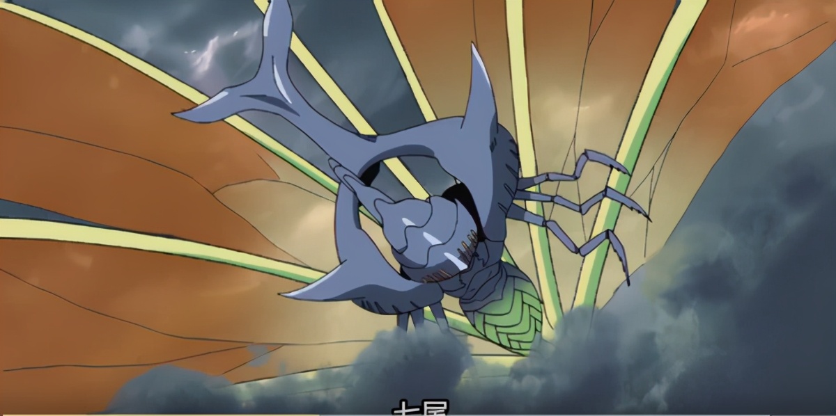 从后背上长出一对七尾的翅膀,可以上天,尾兽中实力排名第10位八尾牛鬼