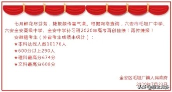 2020年六安毛坦厂中学高考再传捷报，本科达线连续7年超万人