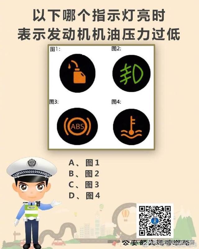 汽车机油不足警示标志识别（驾照考试科目一必考）
