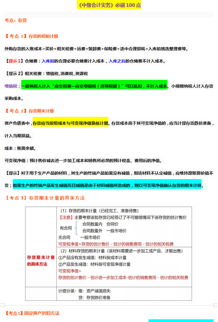临考抢分不得不看：21年中级会计实务必刷100点，附考前押题卷