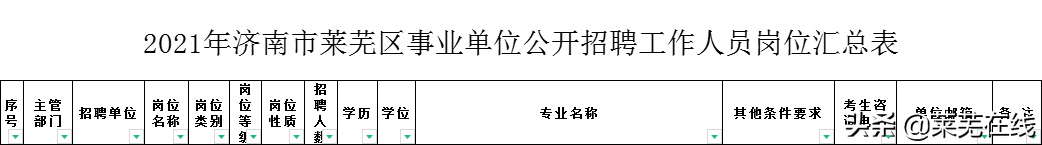 招聘256人！2021年济南市莱芜区<a href=http://https://www.sydw.cn/ target=_blank class=infotextkey>事业单位</a>公开招聘工作人员简章