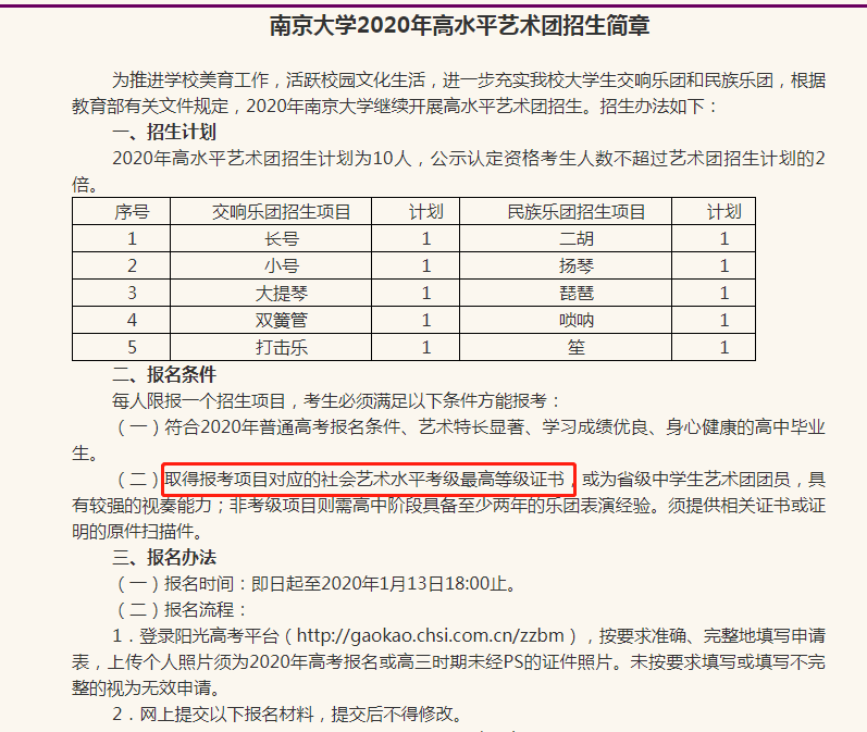 2020高校艺术生招生简章：考级证书对高考大有用处