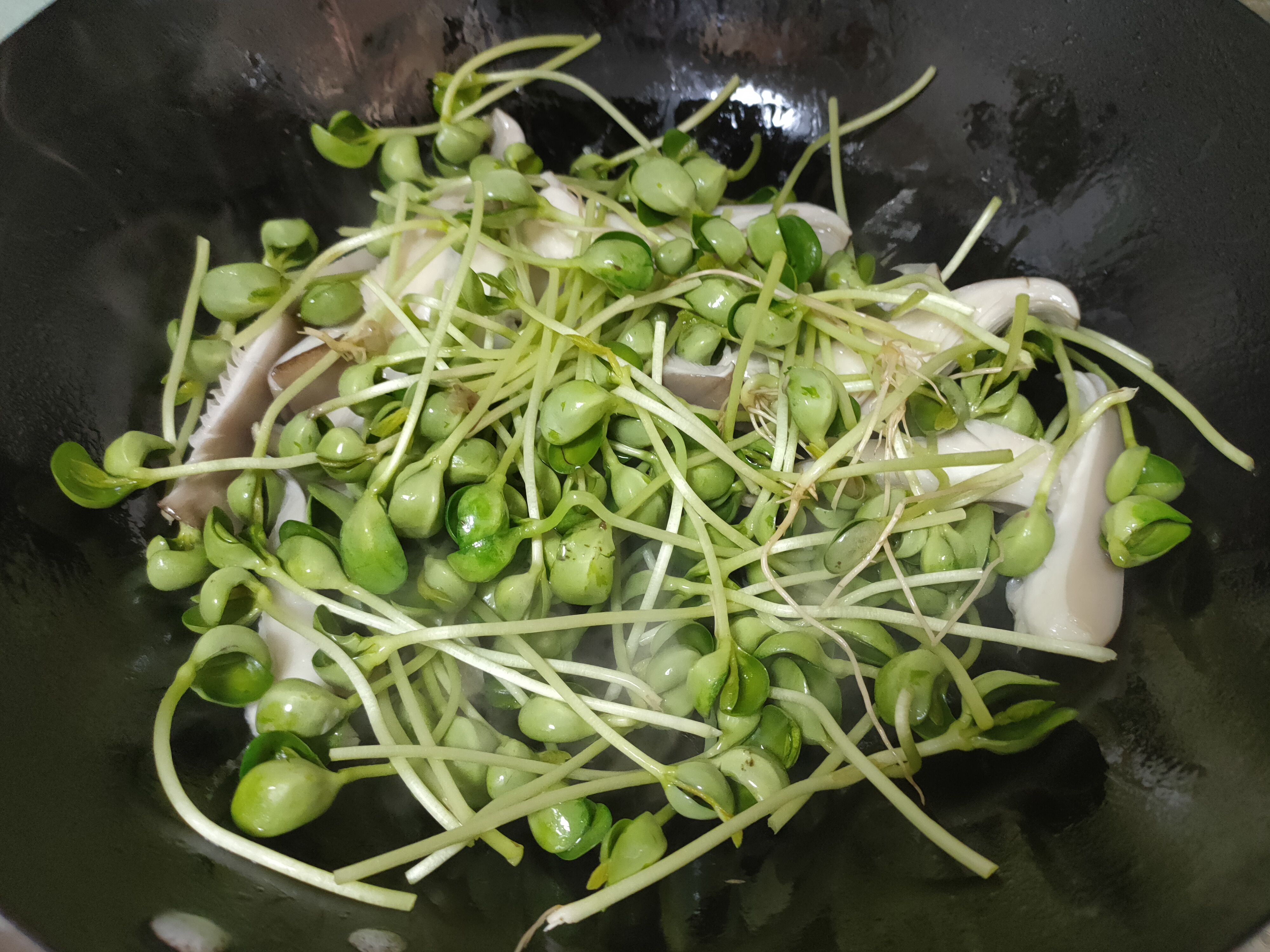 立夏过后，蘑菇和豆苗是绝配，简单烹饪营养高，清脆入味