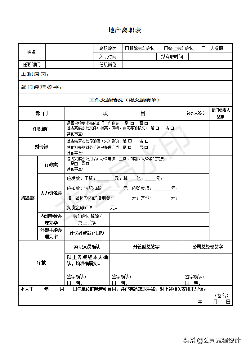 房地产公司员工入职、转岗、晋升、离职管理制度