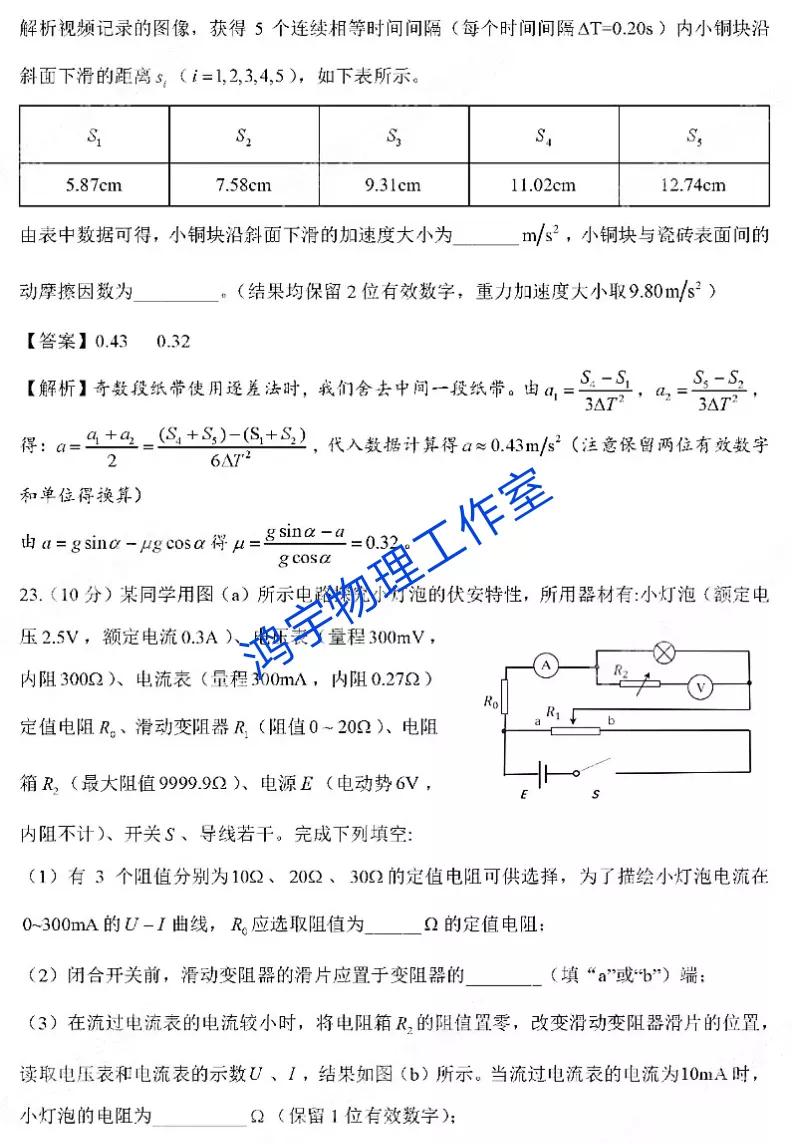 2021年高考全国甲卷理科综合物理试题及参考答案解析「超清版」