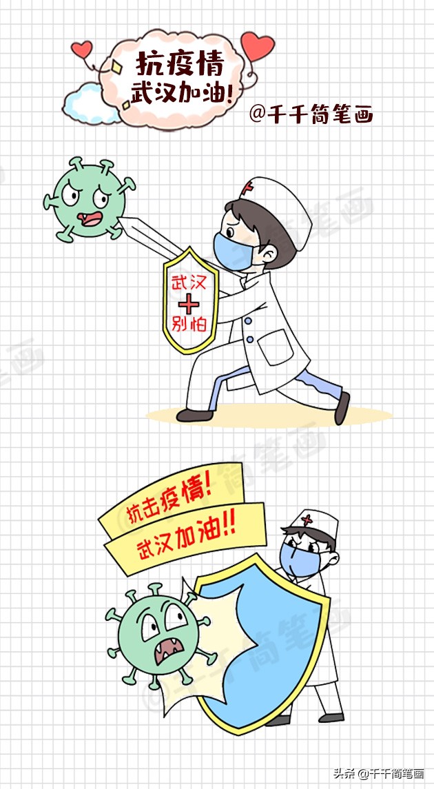 儿童抗击疫情简笔画大全，战胜新型肺炎！武汉加油