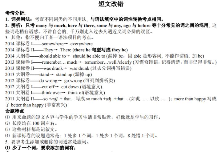 高中英语：短文改错知识点总结！高中生赶紧收藏