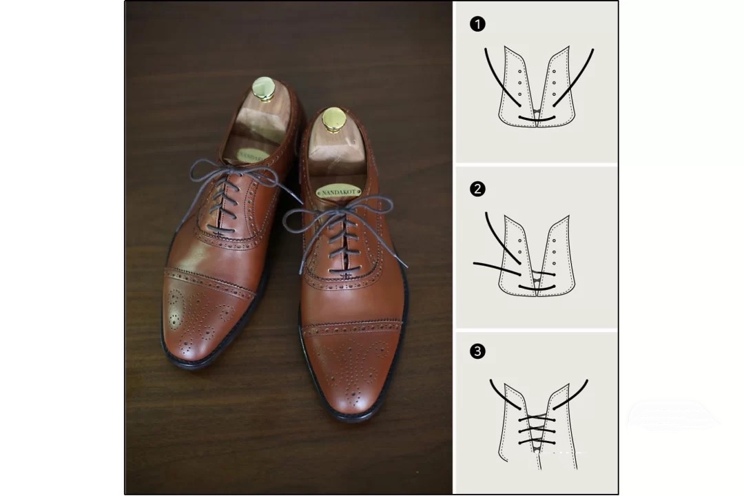 二孔休闲皮鞋系法图解图片