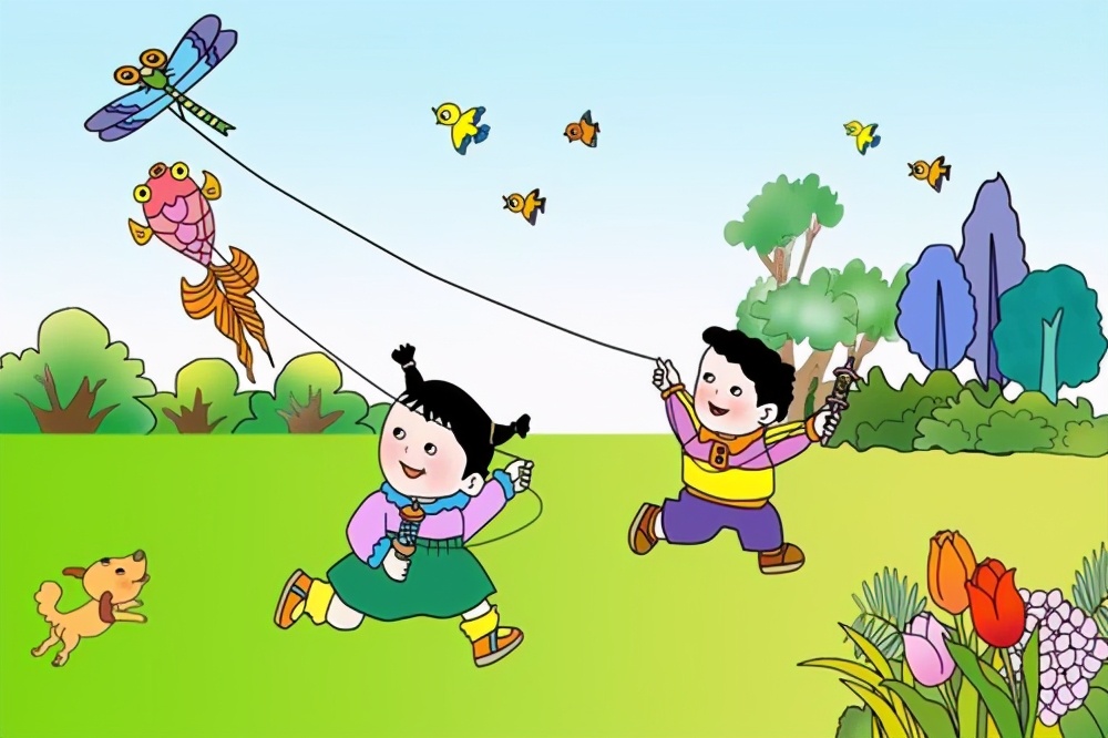 02看图写话:放风筝春天真美呀!公园里,花红柳绿.