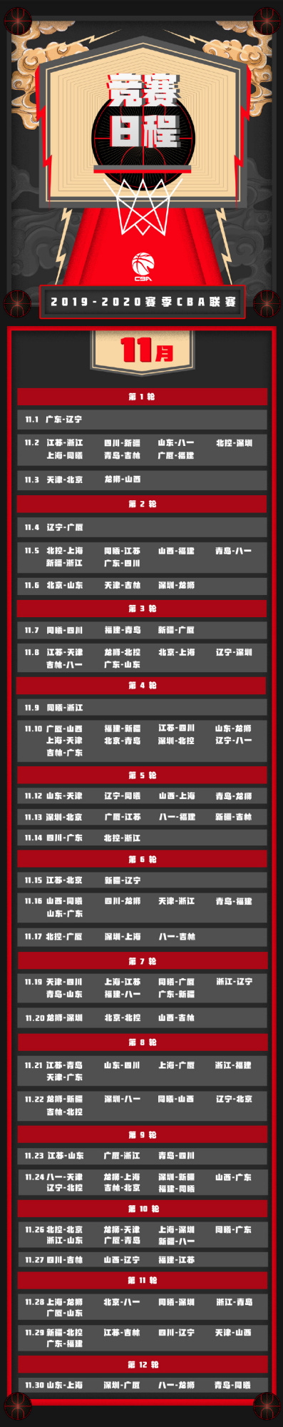 nba有哪些元旦大战(CBA赛程公布：揭幕战上演粤辽大战 效仿NBA还有冬至与元旦大战)