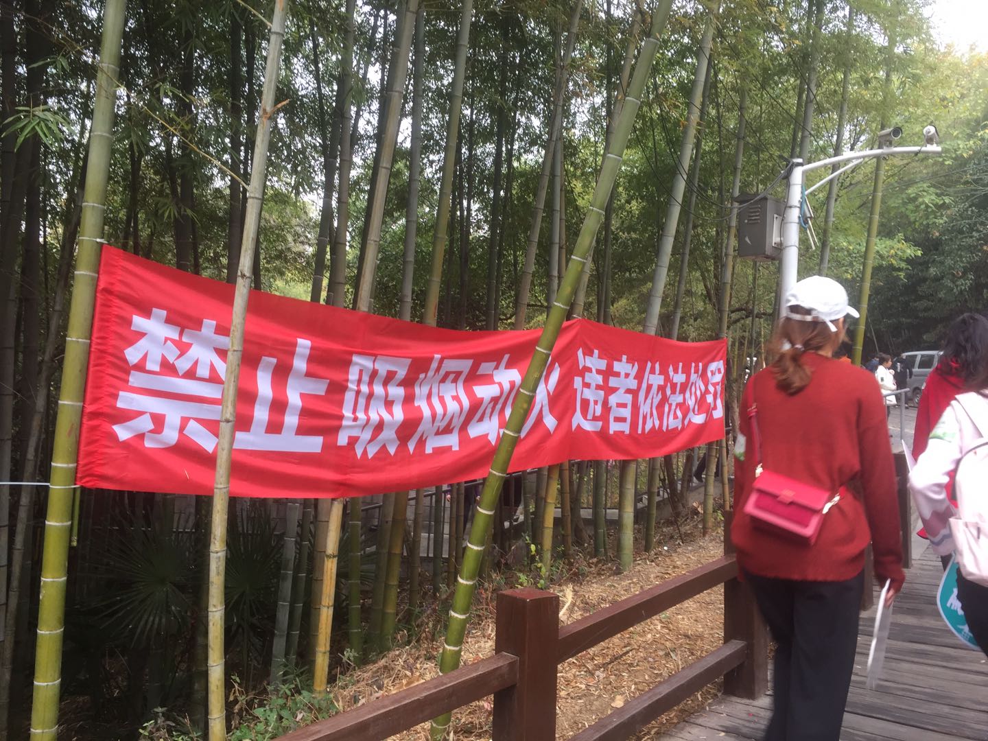 紫金山森林防火警示标语，众多登山游客都能自觉遵守