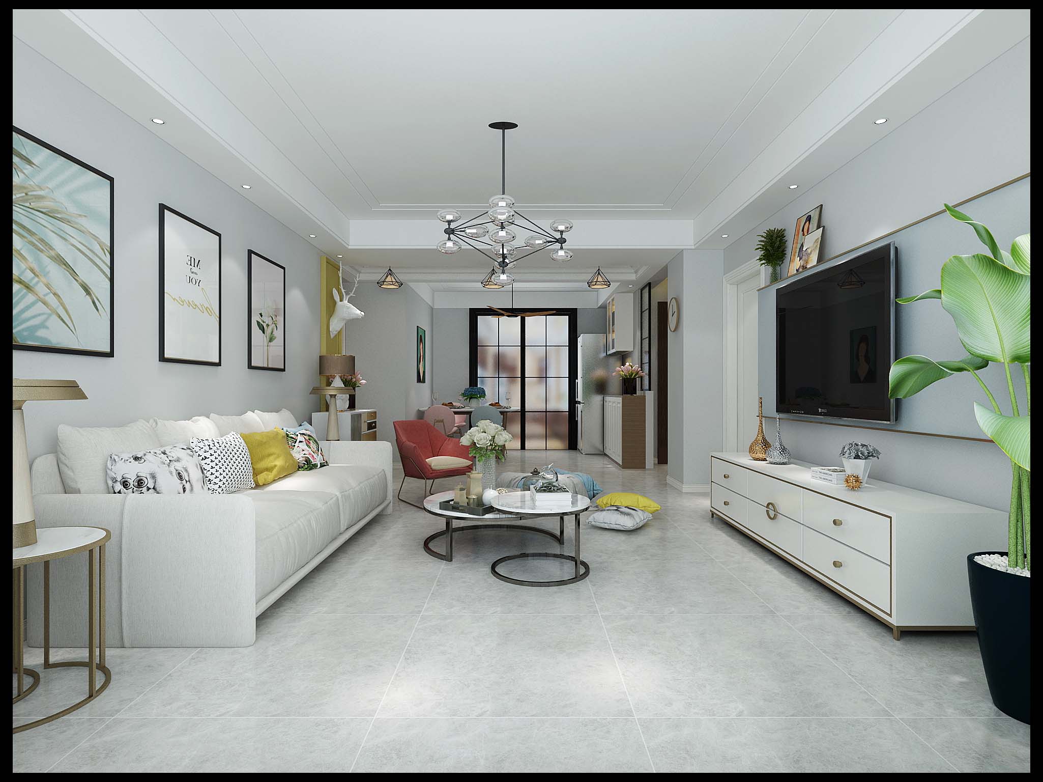 装修案例丨淄博绿城紫薇园141㎡简约风，黑框厨房门好看还实用