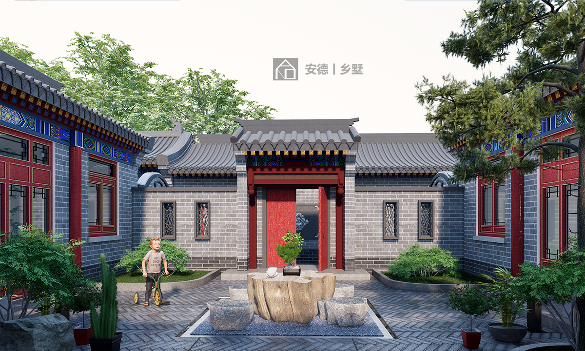 北京大兴中式仿古四合院，建筑尺寸：27.4*16.6，土建造价：39万