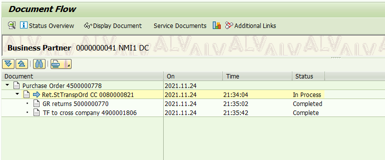 SAP 公司間退貨STO的交貨單PGI報錯 - PO4500000773 does not contain