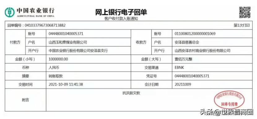 全球援晋抗洪超3.2亿：潞宝1000万，汾酒3000万，四大网络巨头2亿