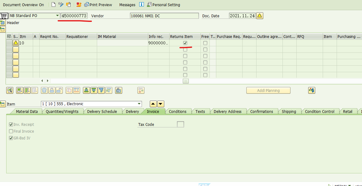 SAP 创建公司间退货STO，报错 -No delivery type for returns process