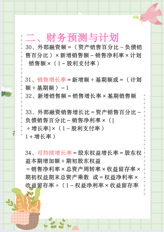 21年中级财务管理110个分析公式汇总（报表、预测...）共11页速背